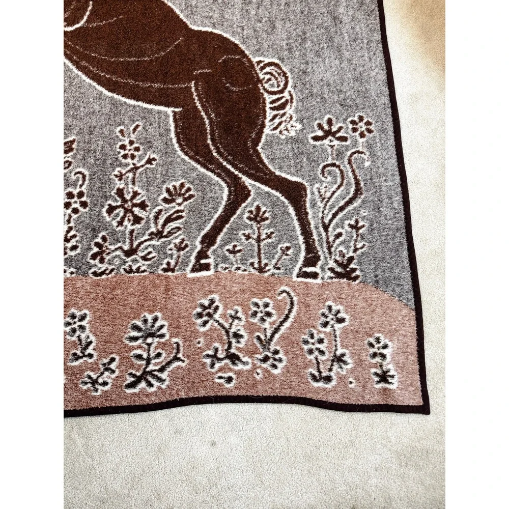 Vintage Reversible Unicorn Throw Blanket Floral Cottagecore Brown 84 x 52 Plush